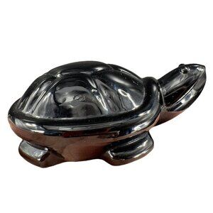 Whimsical Black Art Glass Turtle Figurine Decor Paperweight Glass Vintage